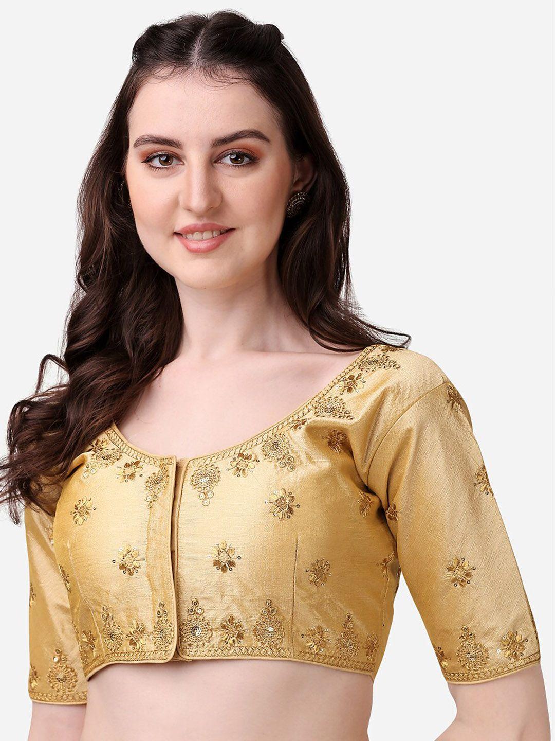 pujia mills gold-coloured embroidered saree blouse