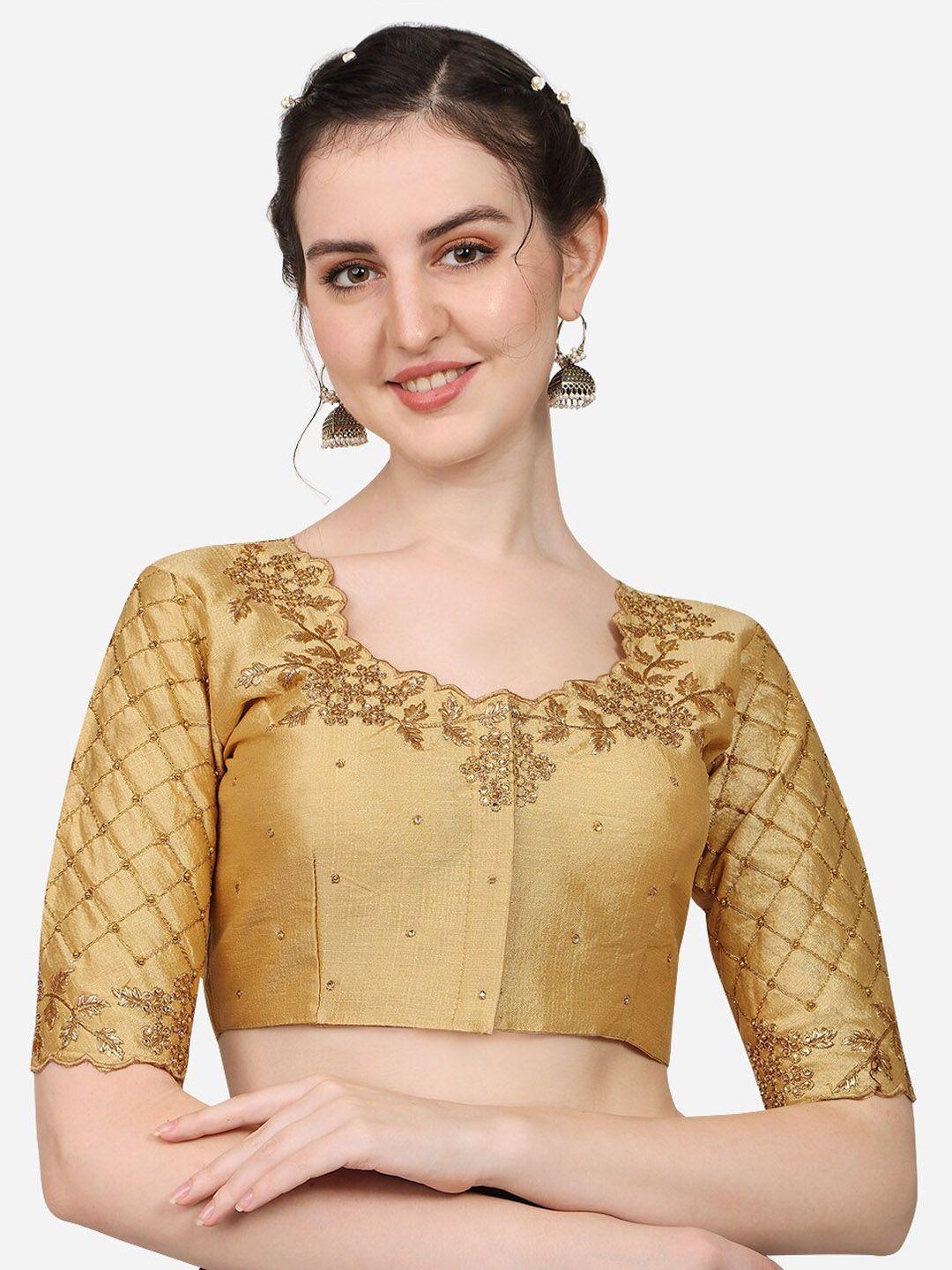 pujia mills gold-toned embroidered saree blouse