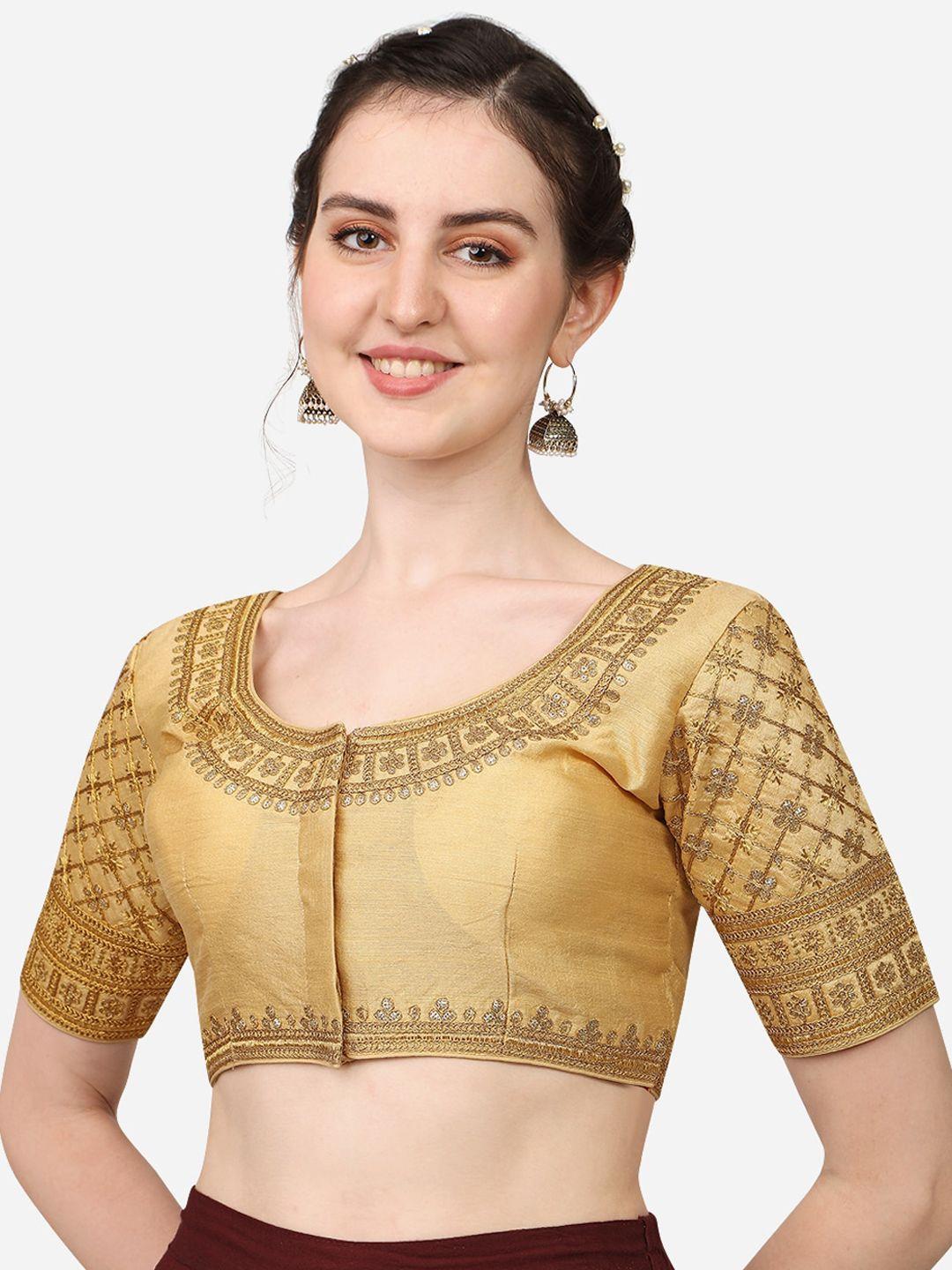 pujia mills gold-toned embroidered saree blouse