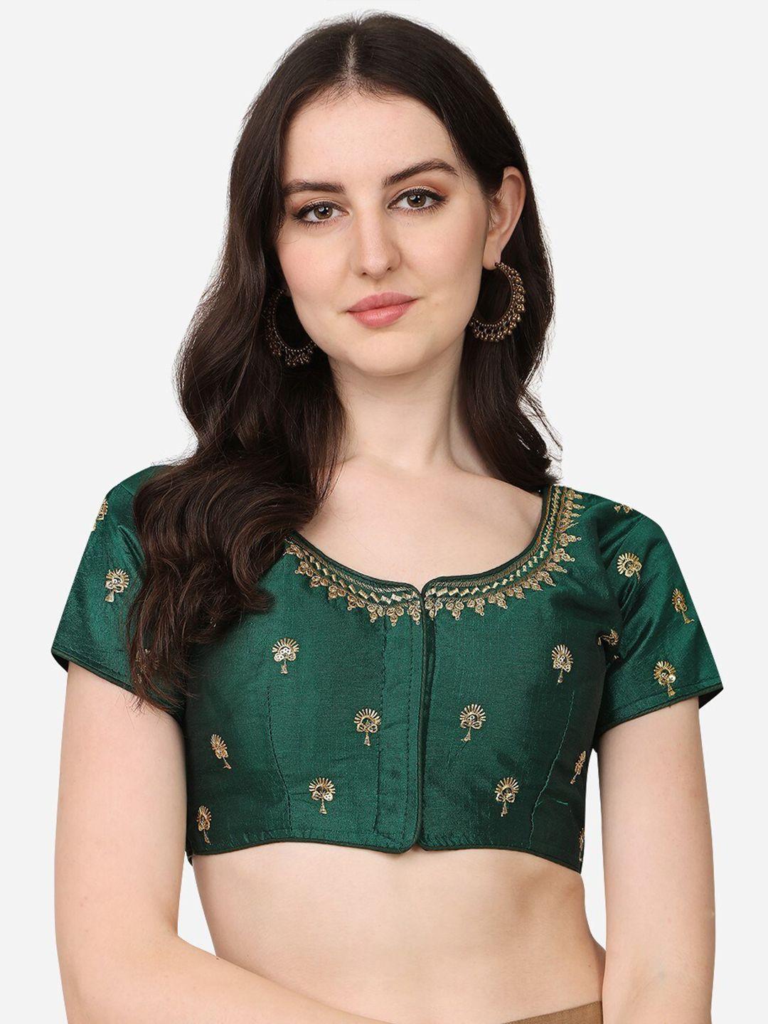 pujia mills green embroidered saree blouse