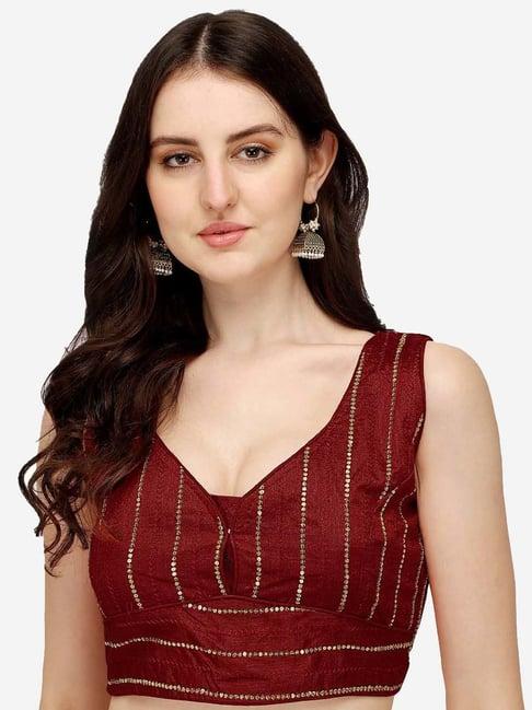 pujia mills maroon embellished readymade blouse