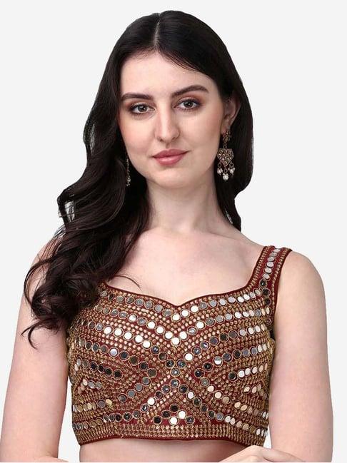 pujia mills maroon embellished readymade blouse