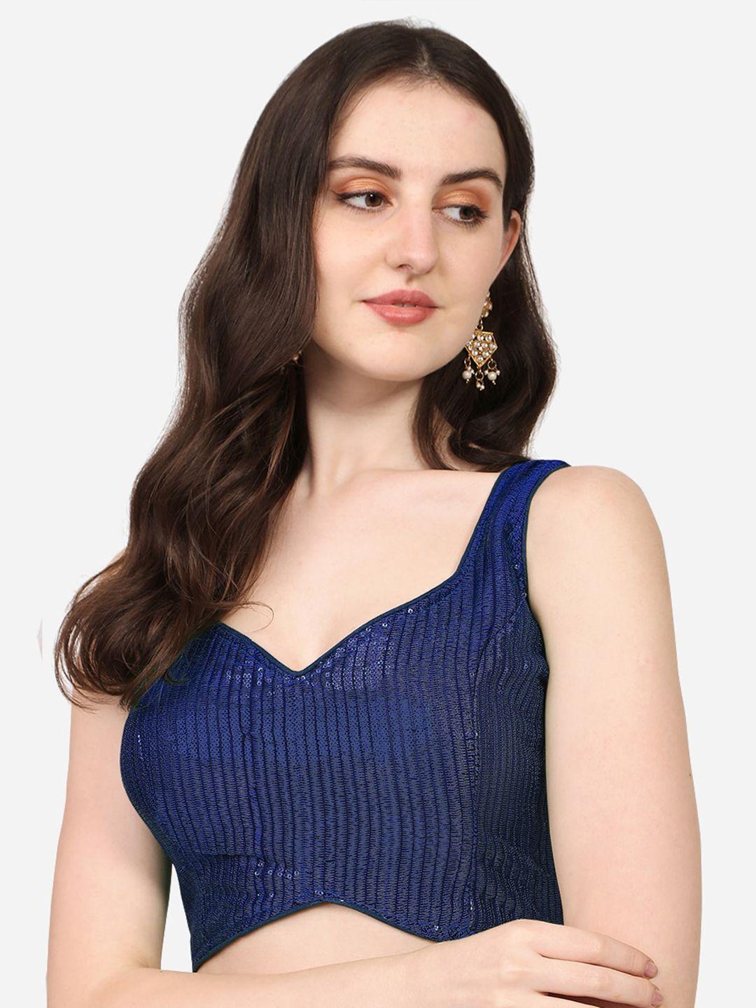 pujia mills navy blue sequinned saree blouse