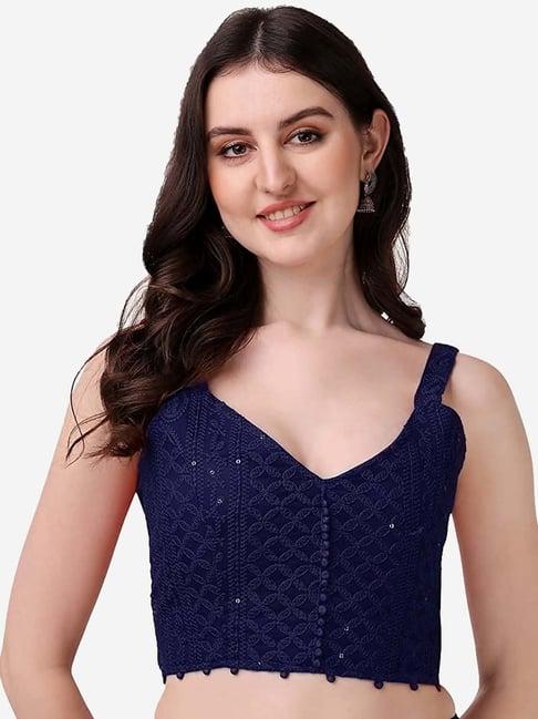 pujia mills navy embroidered readymade blouse