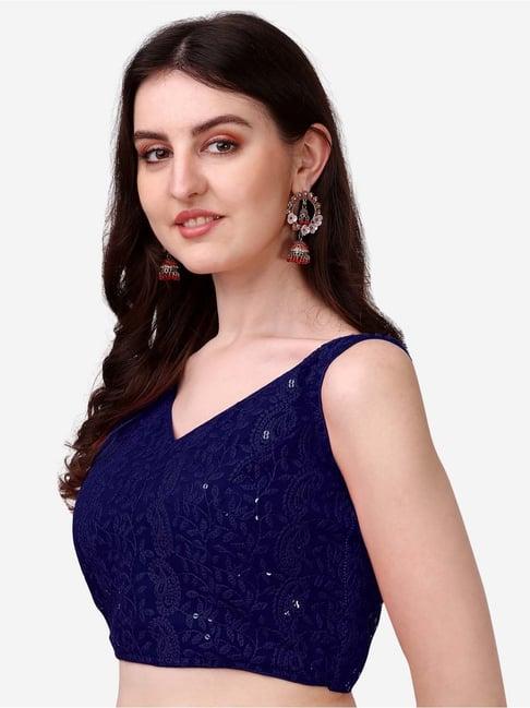 pujia mills navy embroidered readymade blouse