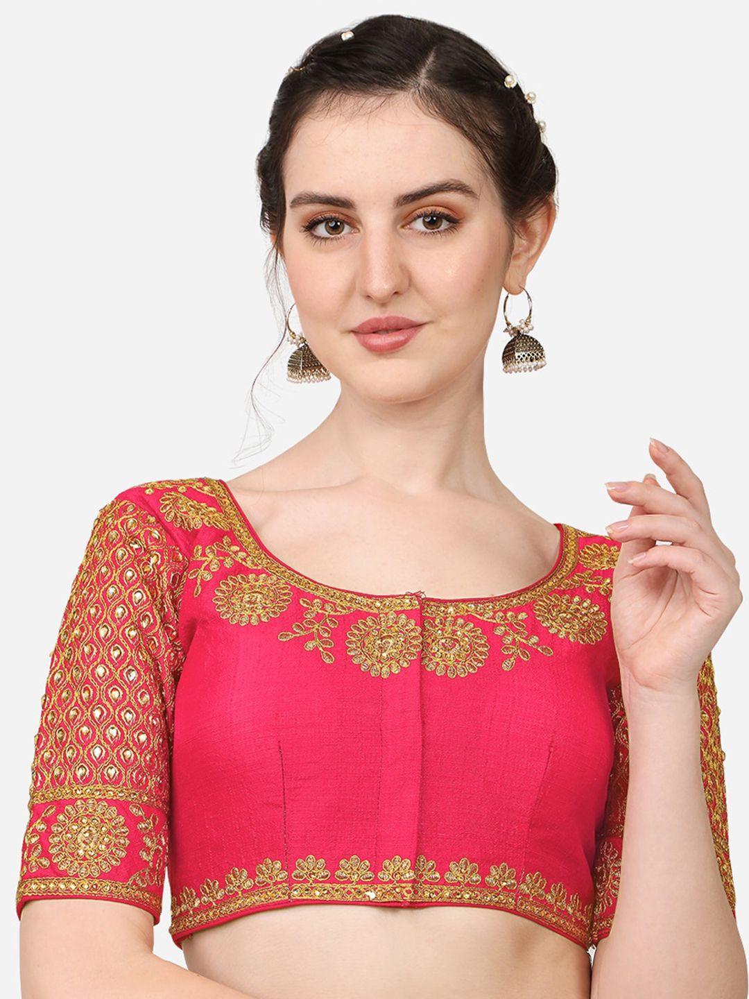 pujia mills orange embroidered padded saree blouse