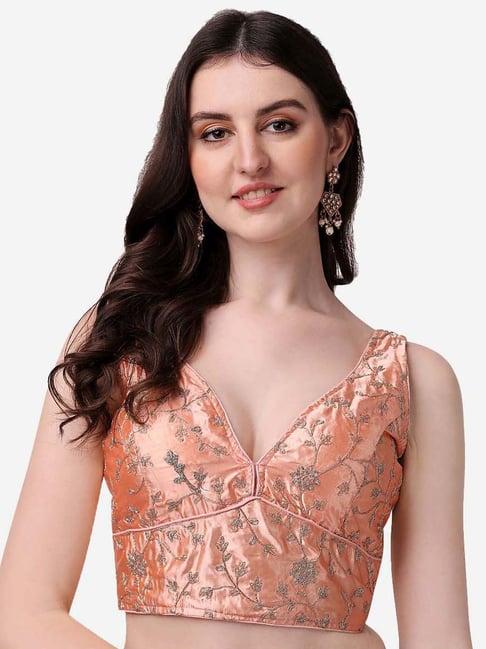 pujia mills peach embroidered readymade blouse