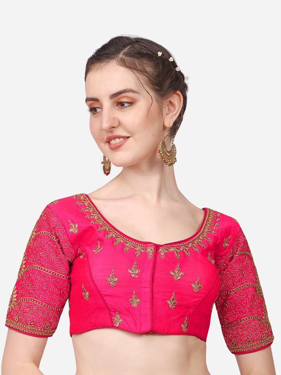 pujia mills pink embroidered saree blouse