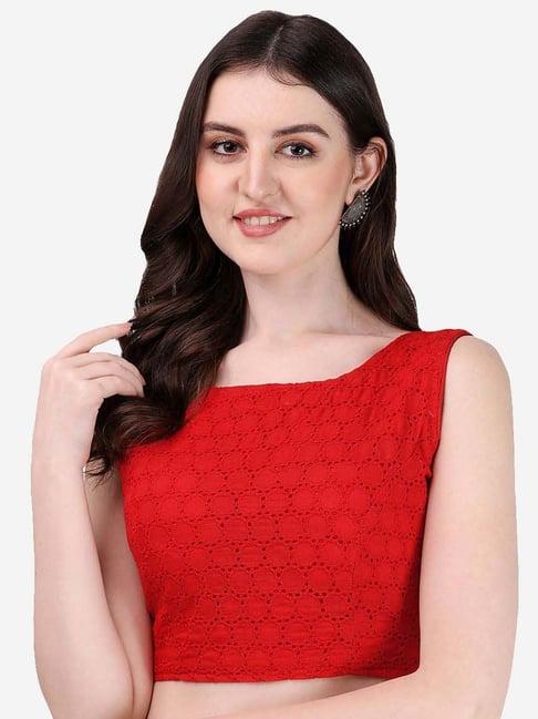 pujia mills red embroidered readymade blouse