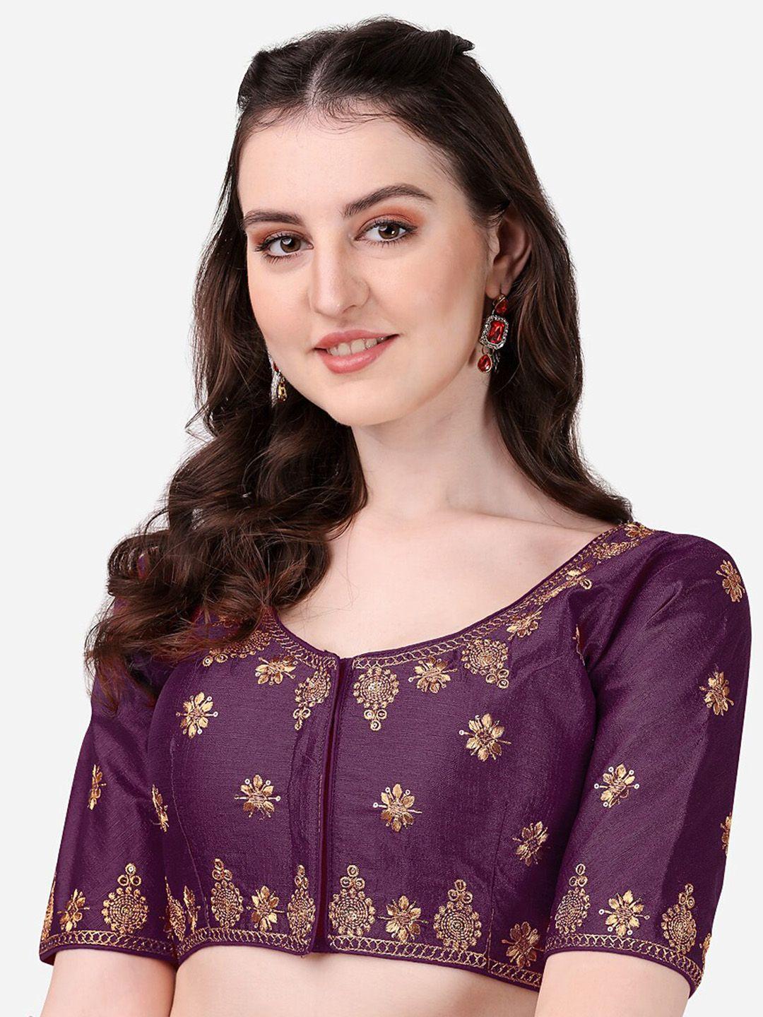 pujia mills violet embroidered saree blouse