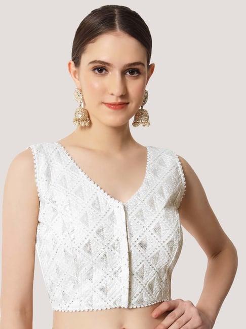 pujia mills white embellished readymade blouse