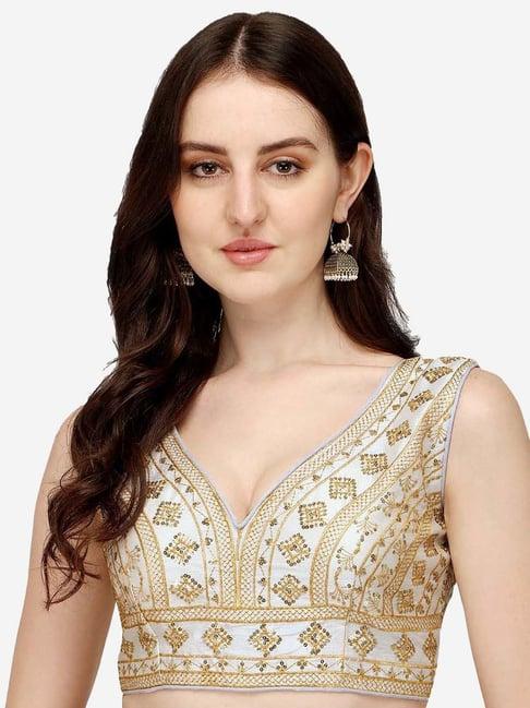 pujia mills white embellished readymade blouse