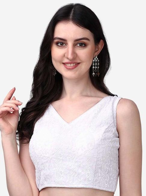 pujia mills white embroidered readymade blouse