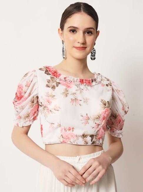 pujia mills white printed readymade blouse