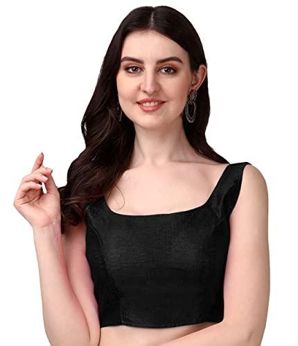 pujia mills women's deep neck silk sleeveless readymade blouse (sando black 34)