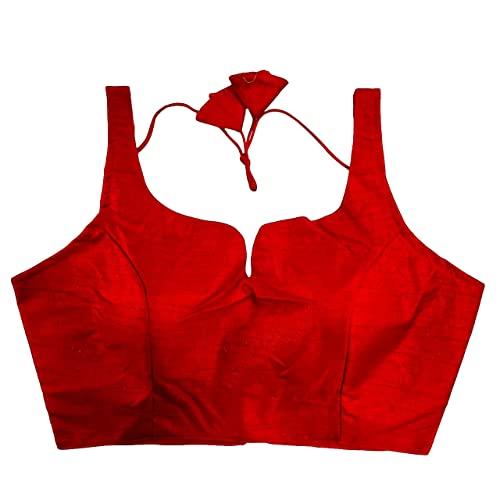 pujia mills women's heavy phantom silk bollywood style sleeveless trendy blouse(veda) (red, 34)