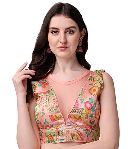 pujia mills women's phanotm silk floral sleeveless saree blouse (pp 4_pink_38)