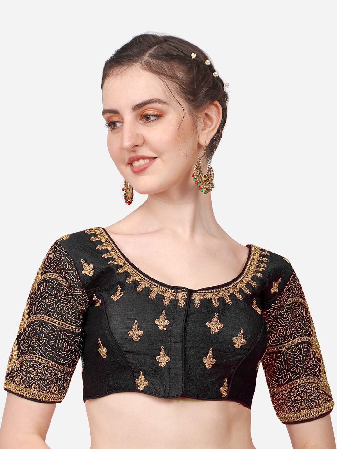 pujia mills women black embroidered bridal saree blouse