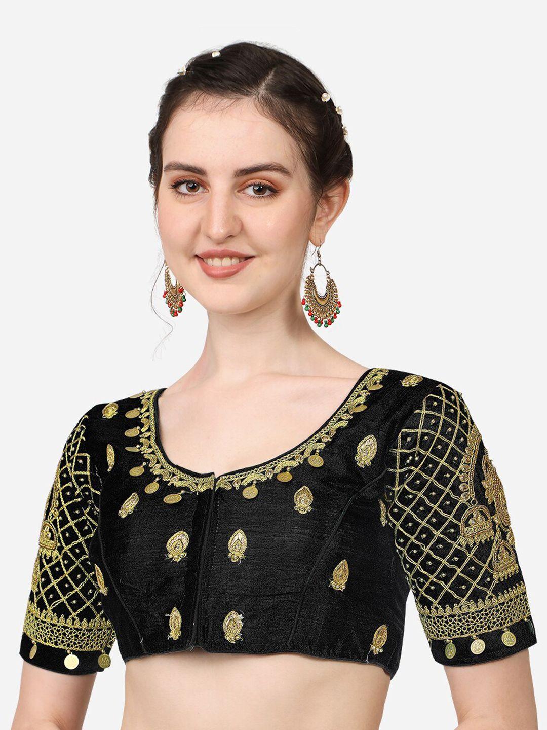 pujia mills women black embroidered saree blouse
