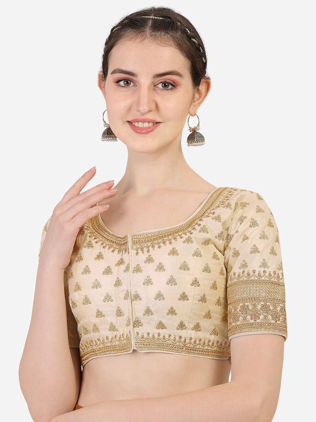 pujia mills women cream embroidered saree blouse