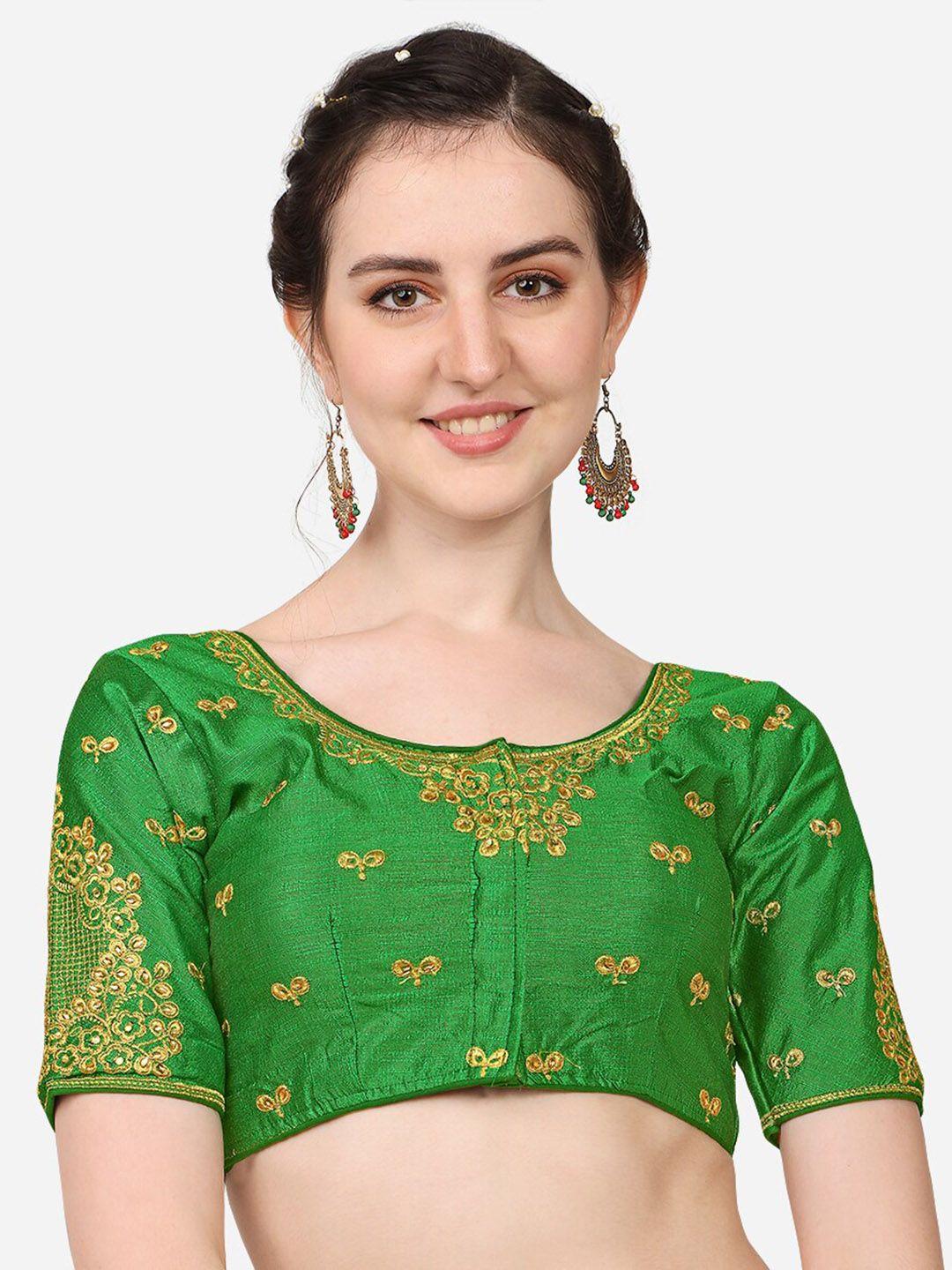 pujia mills women green embellished silk saree blouse