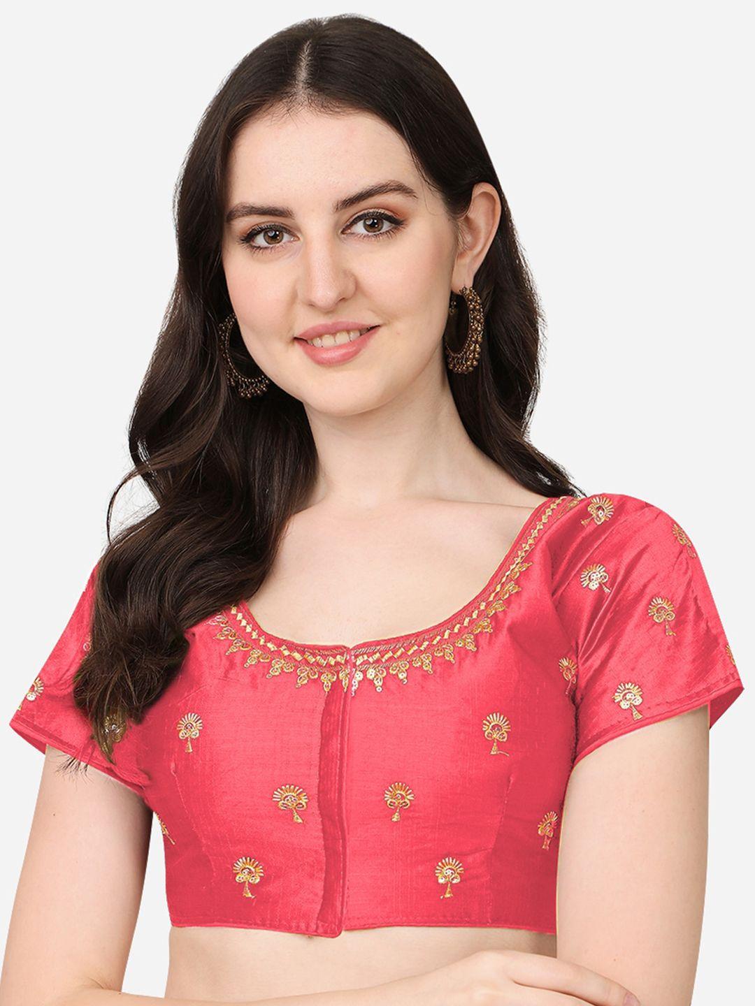 pujia mills women peach-colored embroidered saree blouse