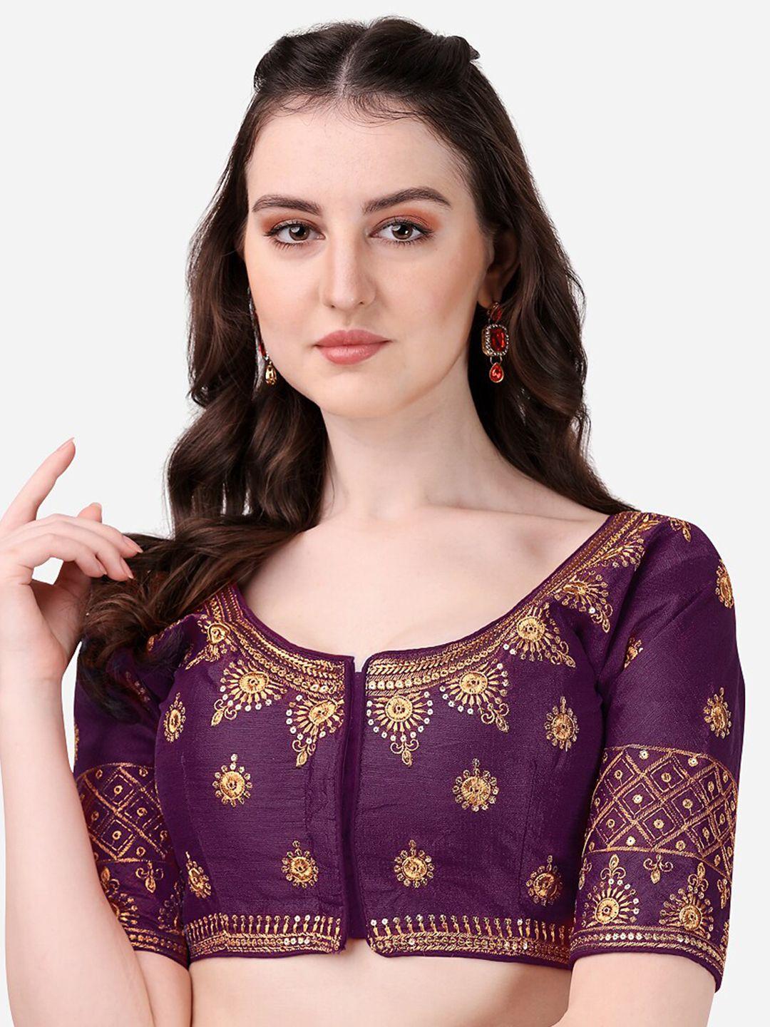 pujia mills women violet embroidered saree blouse
