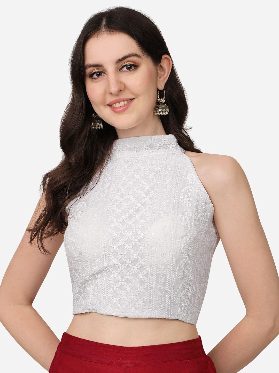 pujia mills women white solid saree blouse