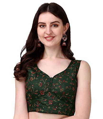 pujia mills womens sweetheart neck sleeveless saree blouse(pihu) (dark green, 36)