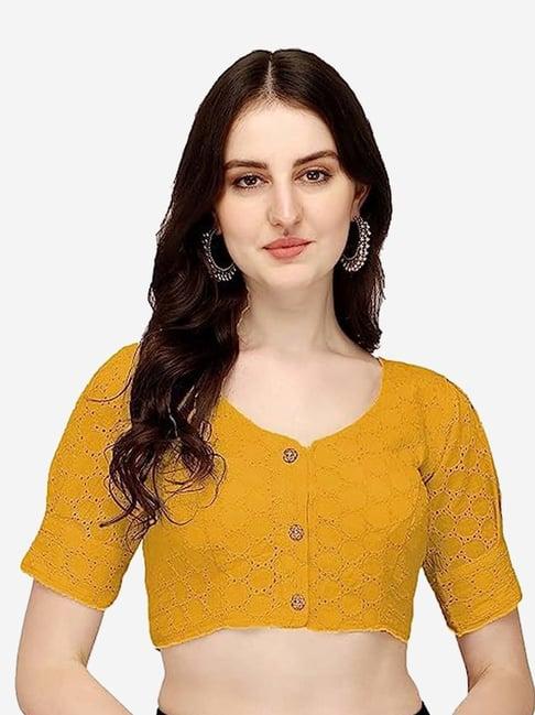 pujia mills yellow cotton woven pattern readymade blouse