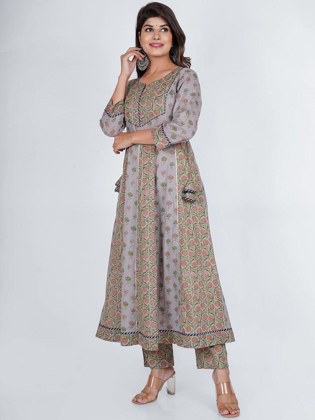pukhya ethnic motifs printed regular pure cotton kurta with trousers