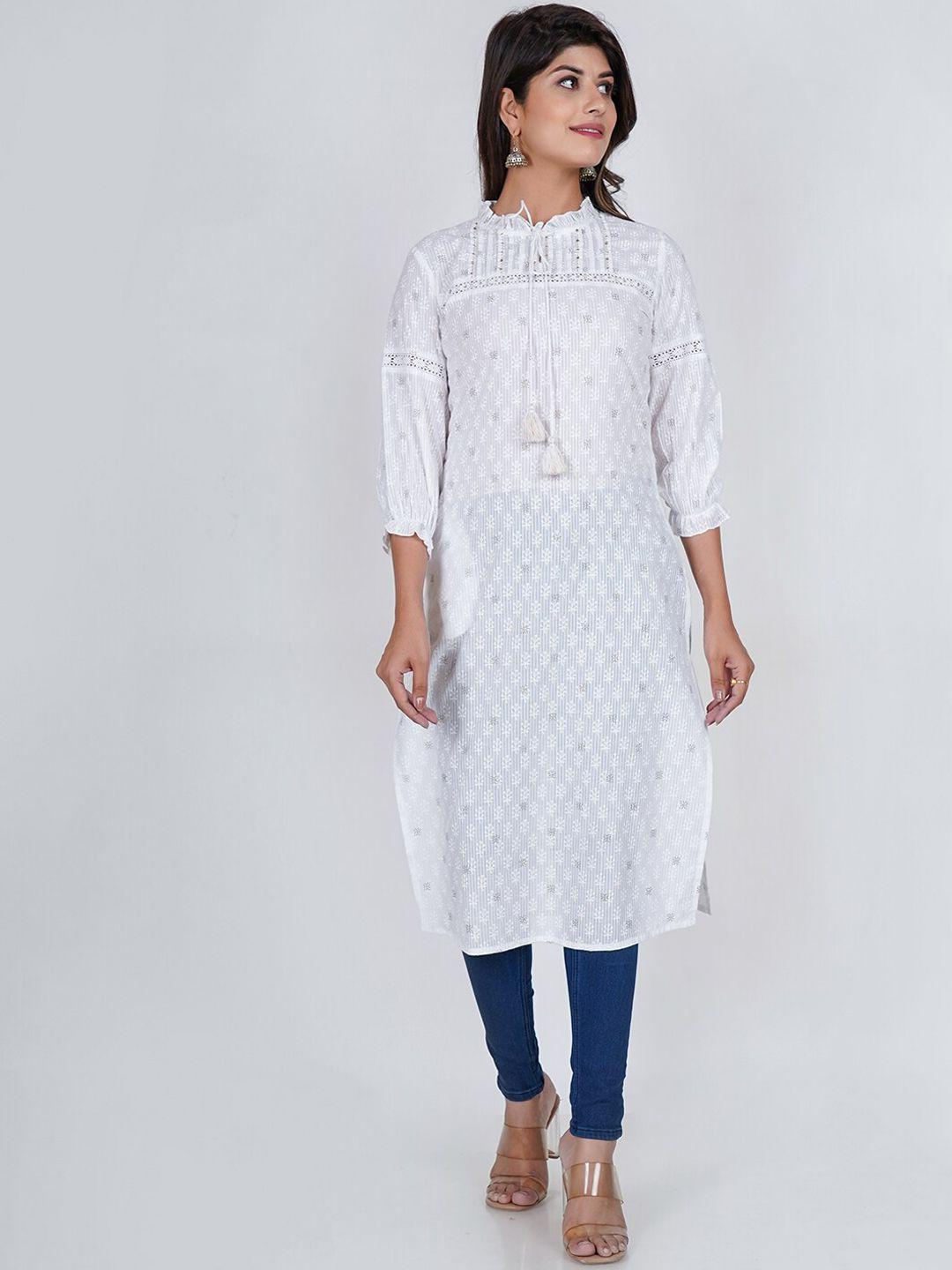 pukhya ethnic motifs printed sequined straight cotton kurta