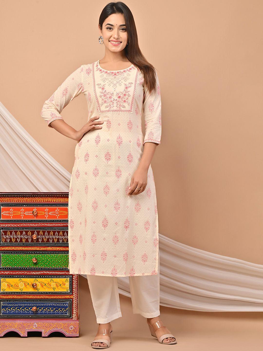 pukhya ethnic motifs printed thread work cotton straight kurta