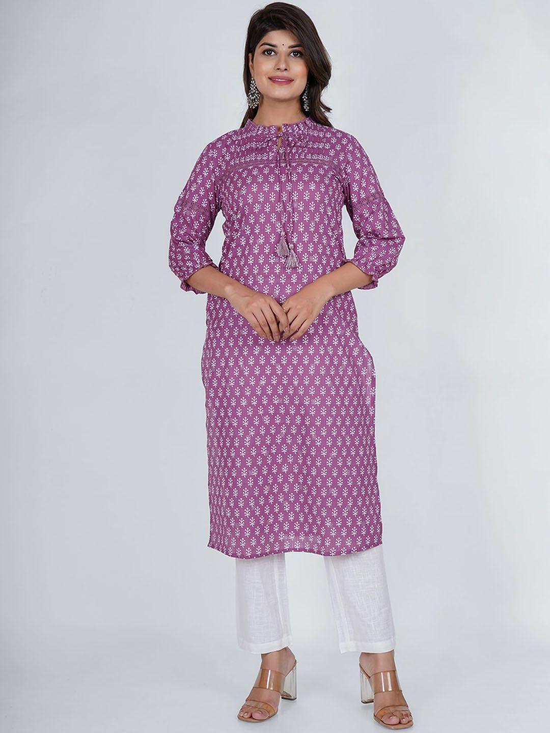 pukhya ethnic motifs printed tie-up sleeves cotton kurta