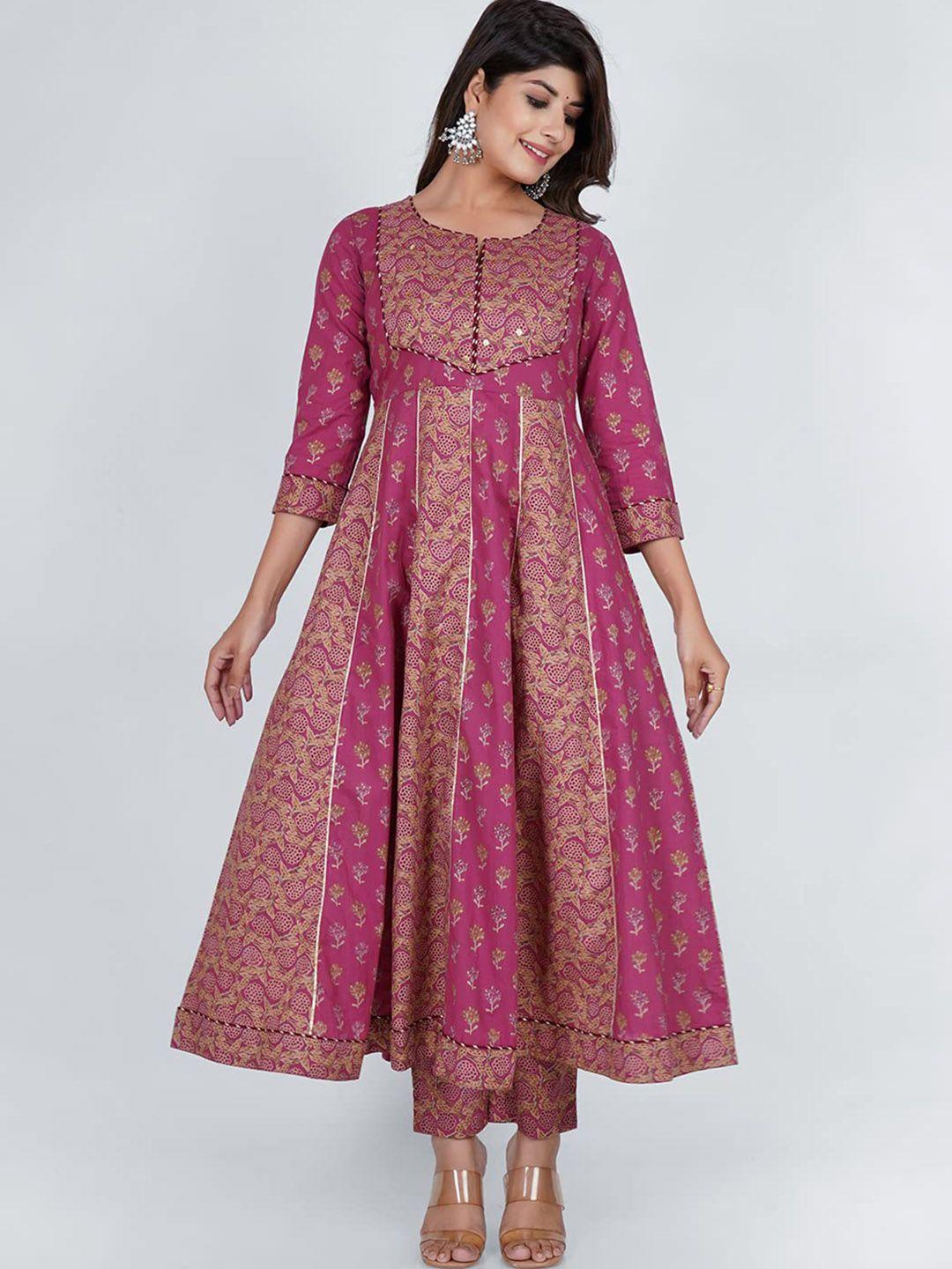 pukhya floral printed pure cotton anarkali kurta with trousers
