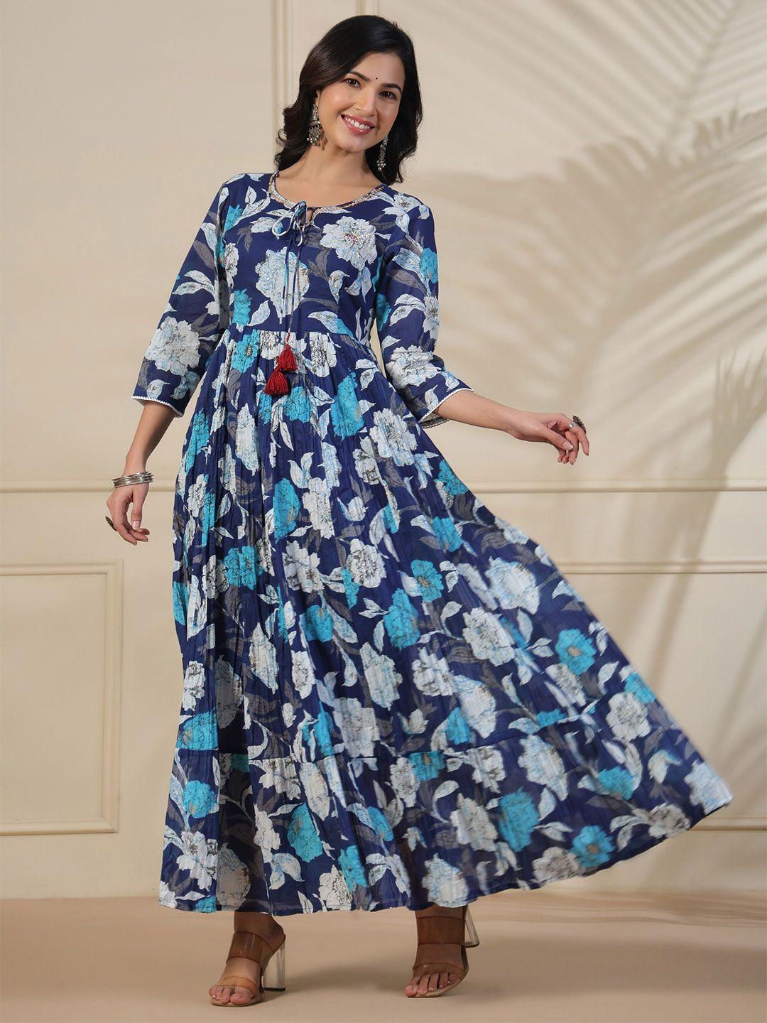pukhya floral printed sequinned fit & flare anarkali dress