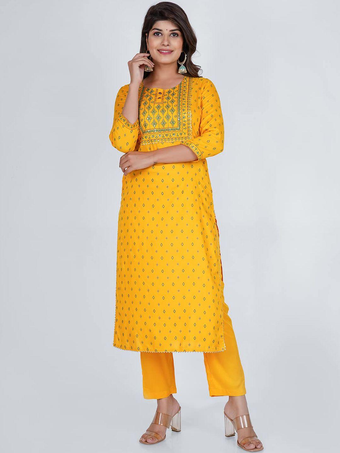 pukhya geometric printed regular gotta patti kurta with trousers