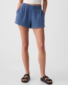 pull over gauze mid-rise shorts