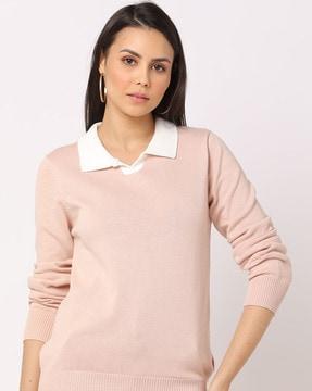 pullover sweater with cutaway collar