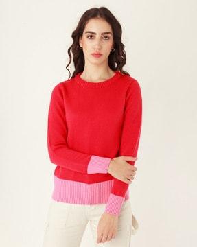 pullover with contrast ribbed hems