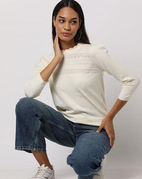 pullover with scalloped neckline