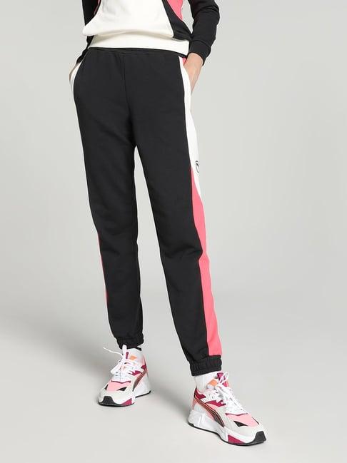 puma black & pink color-block joggers