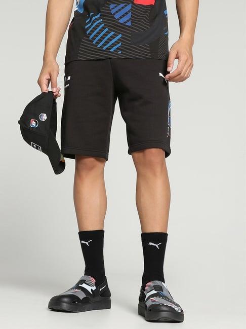 puma bmw m motorsport black cotton regular fit printed sports shorts