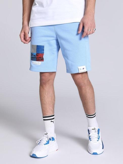 puma bmw m motorsport sky blue cotton regular fit printed shorts