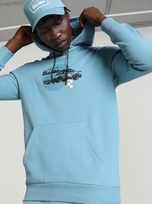 puma bold blue cotton regular fit porsche legacy motorsport printed hooded sweatshirt