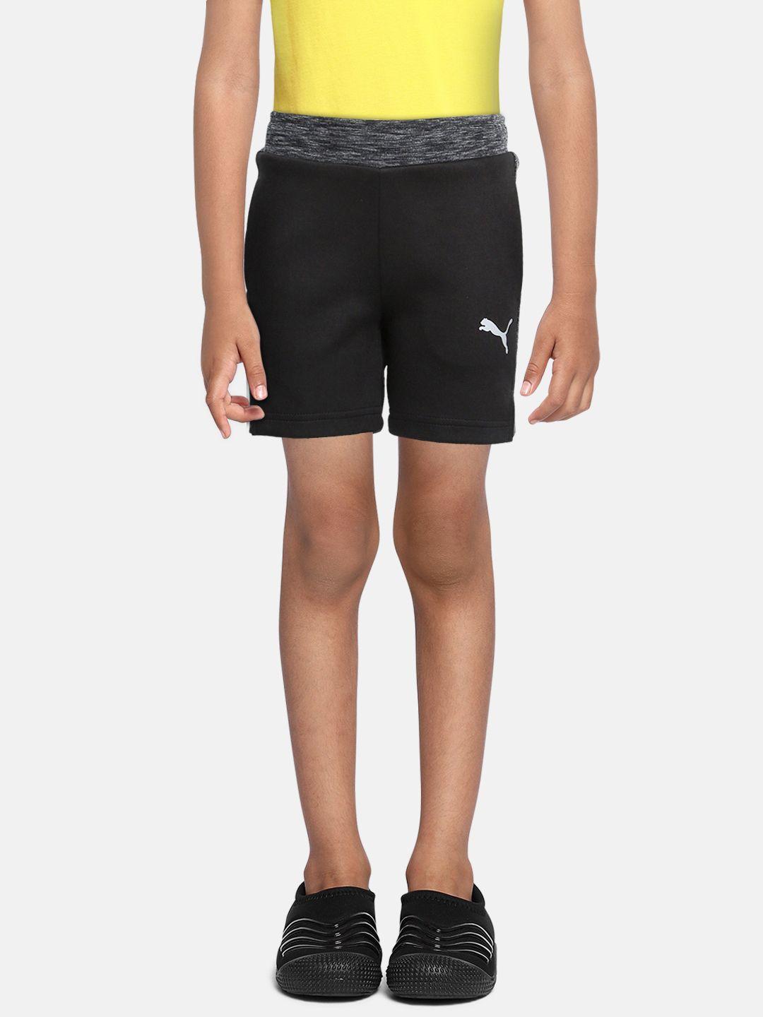 puma boys black & grey melange evostripe b colourblocked regular fit regular shorts
