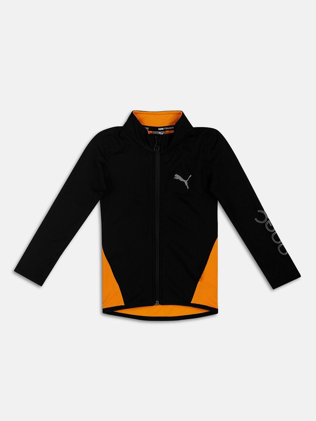 puma boys black & orange colourblocked full-zip sporty jacket
