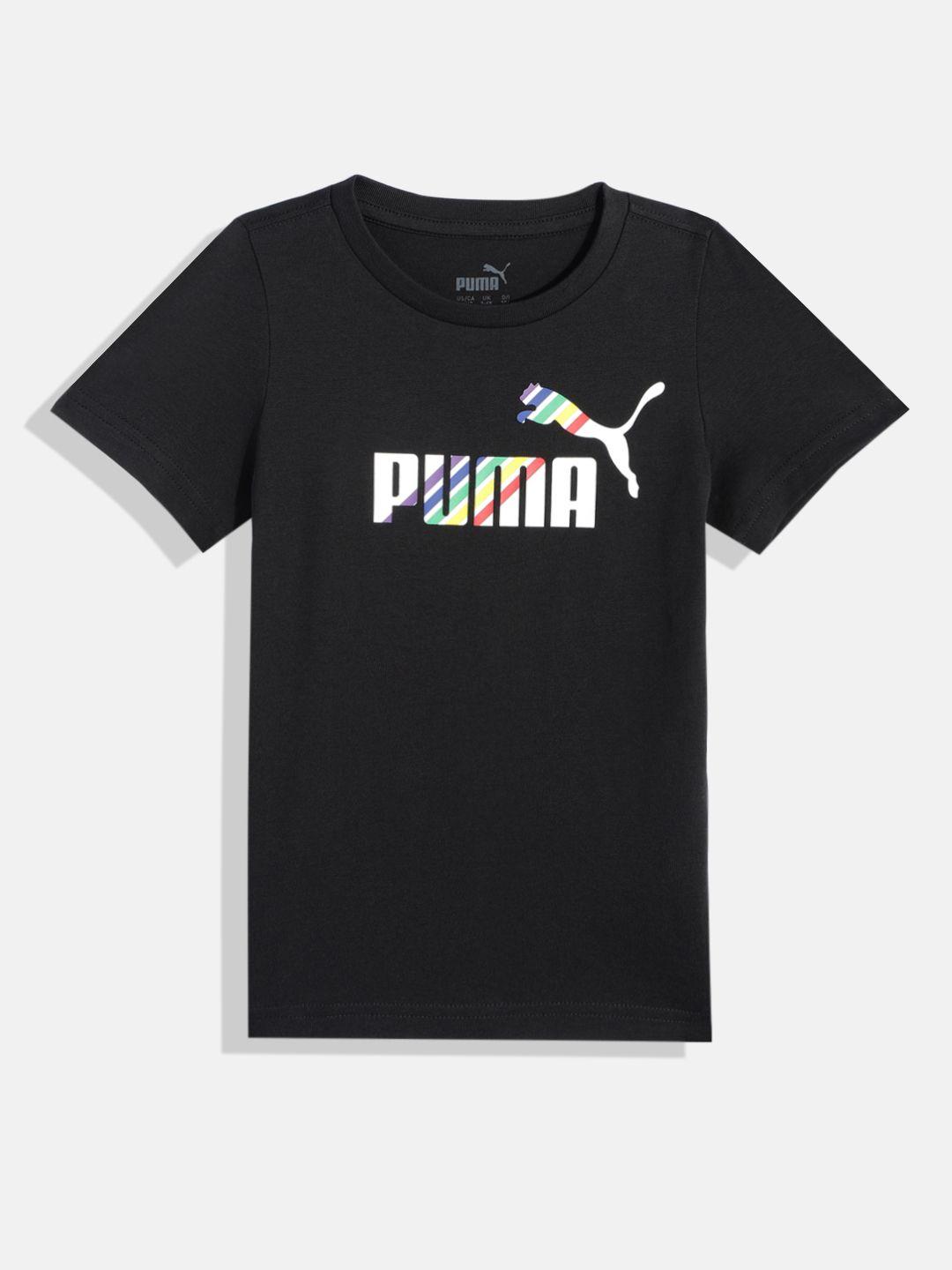 puma boys black brand logo printed pure cotton t-shirt
