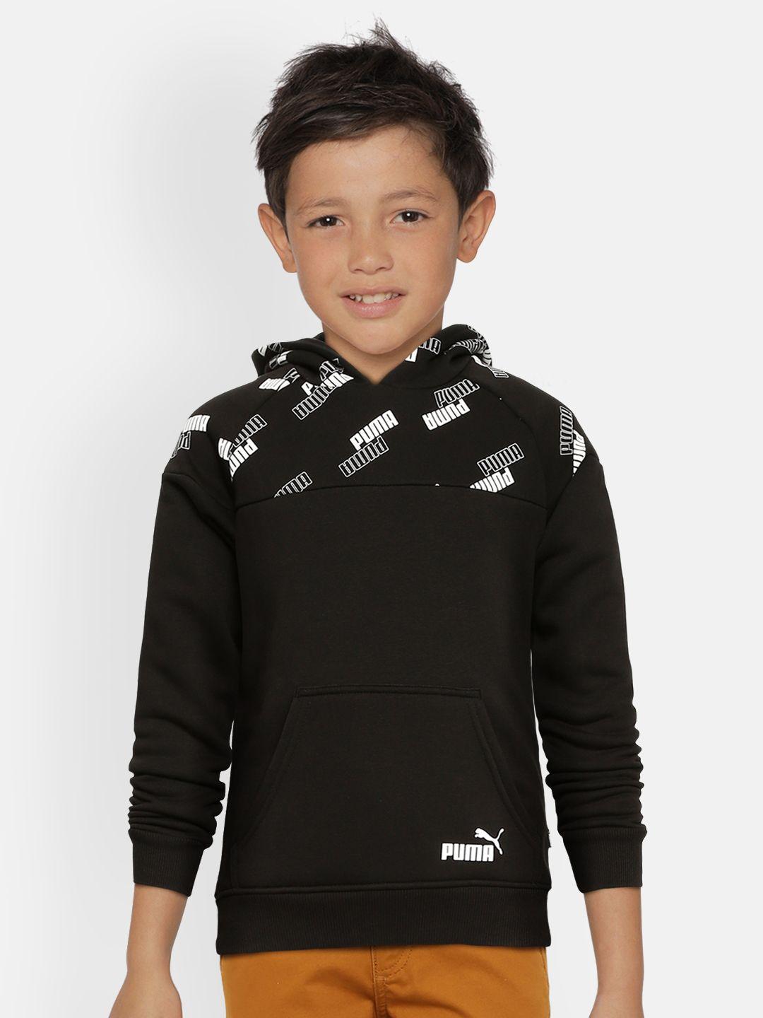 puma boys black printed power hooded sweatshirt