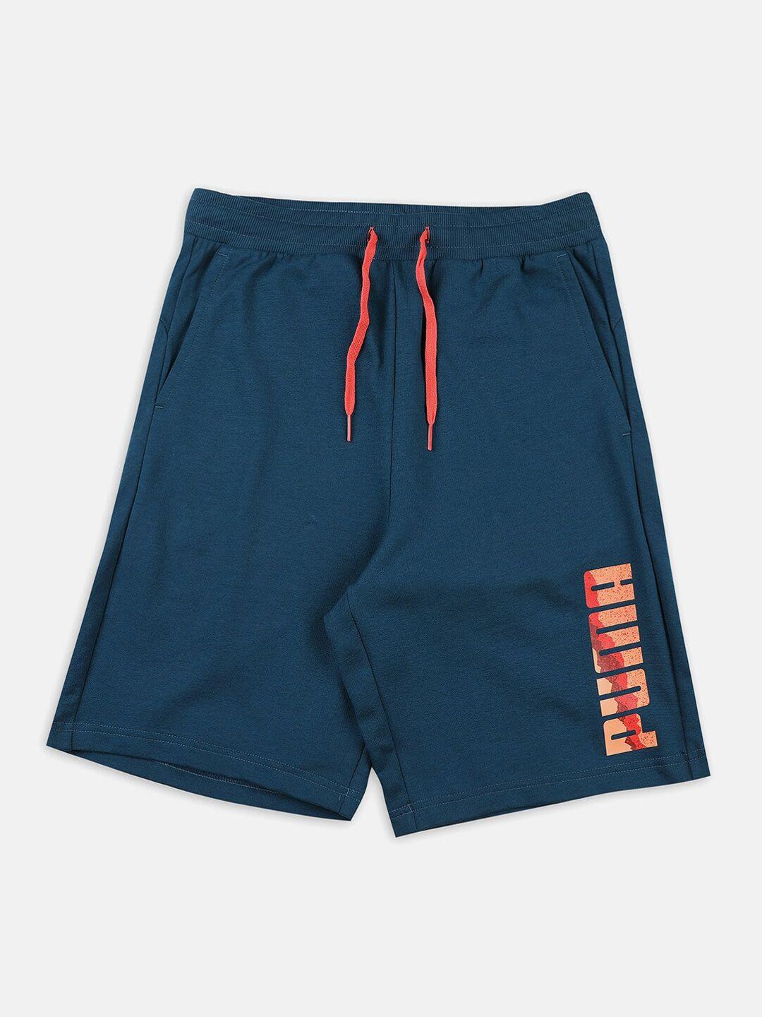 puma boys blue solid graphic ll youth cotton shorts